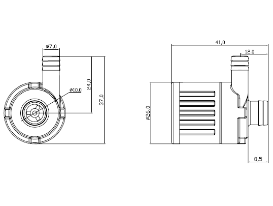 ZL25-08食品級(jí)微型無刷直流水泵平面圖